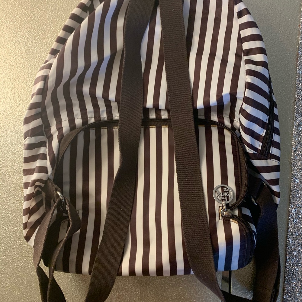 Henri Bendel Brown and White Striped Backpack - Picture 2 of 5
